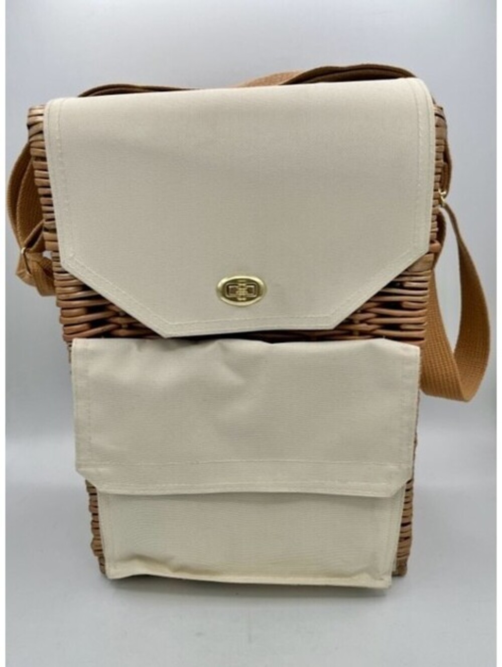Picnic Time 2-Bottle Wine & Cheese Picnic Basket Tote, Insulated Wicker Set NWOT